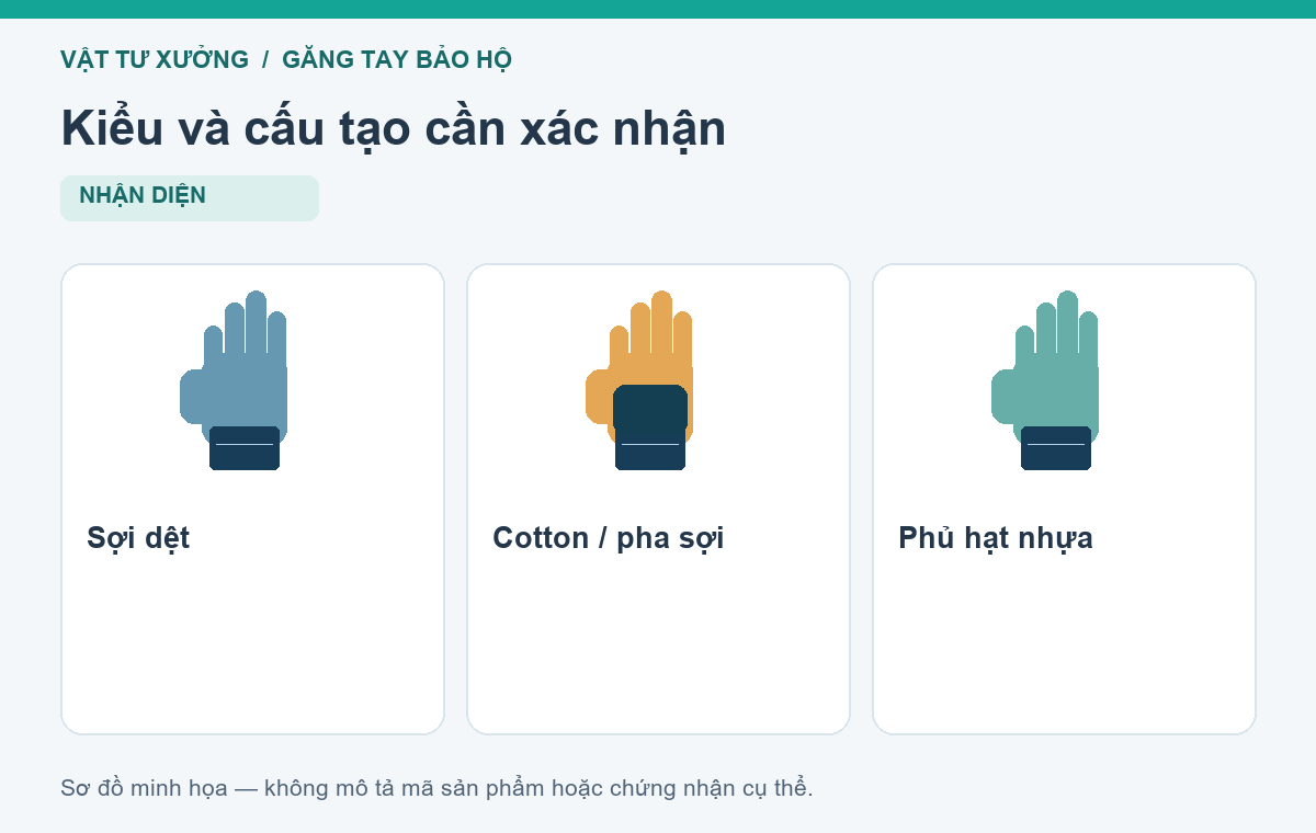Kiểu và cấu tạo cần xác nhận: Sợi dệt, Cotton / pha sợi, Phủ hạt nhựa