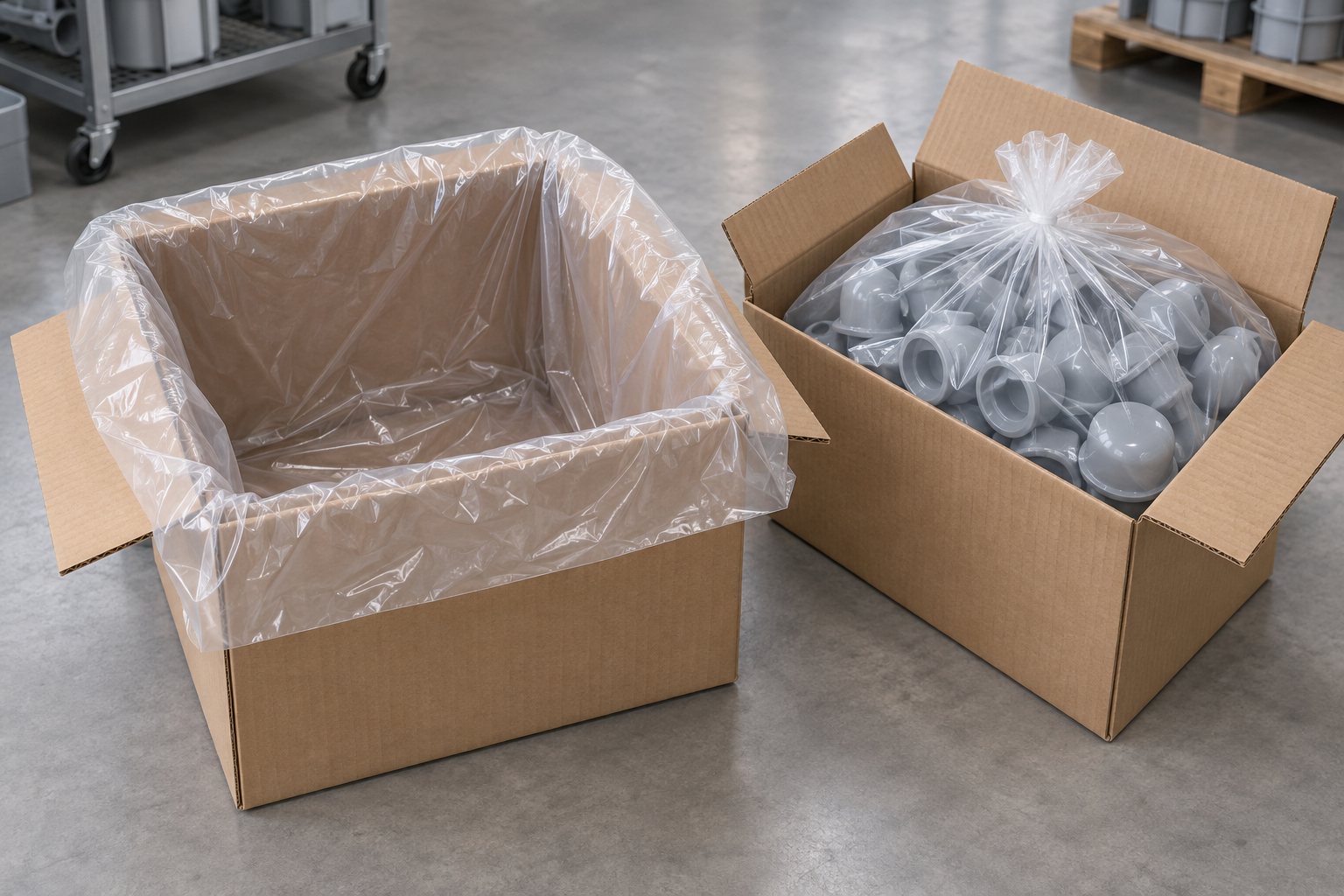 Túi PE lót bên trong thùng carton tại nhà xưởng