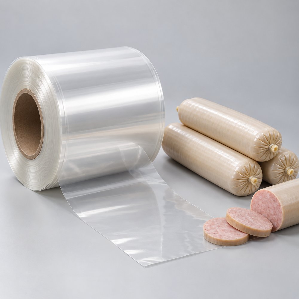 Cuộn màng PVDC trong suốt bên cạnh bao bì dạng vỏ xúc xích